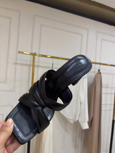 Square Toe Cross Straps Slid On Heels